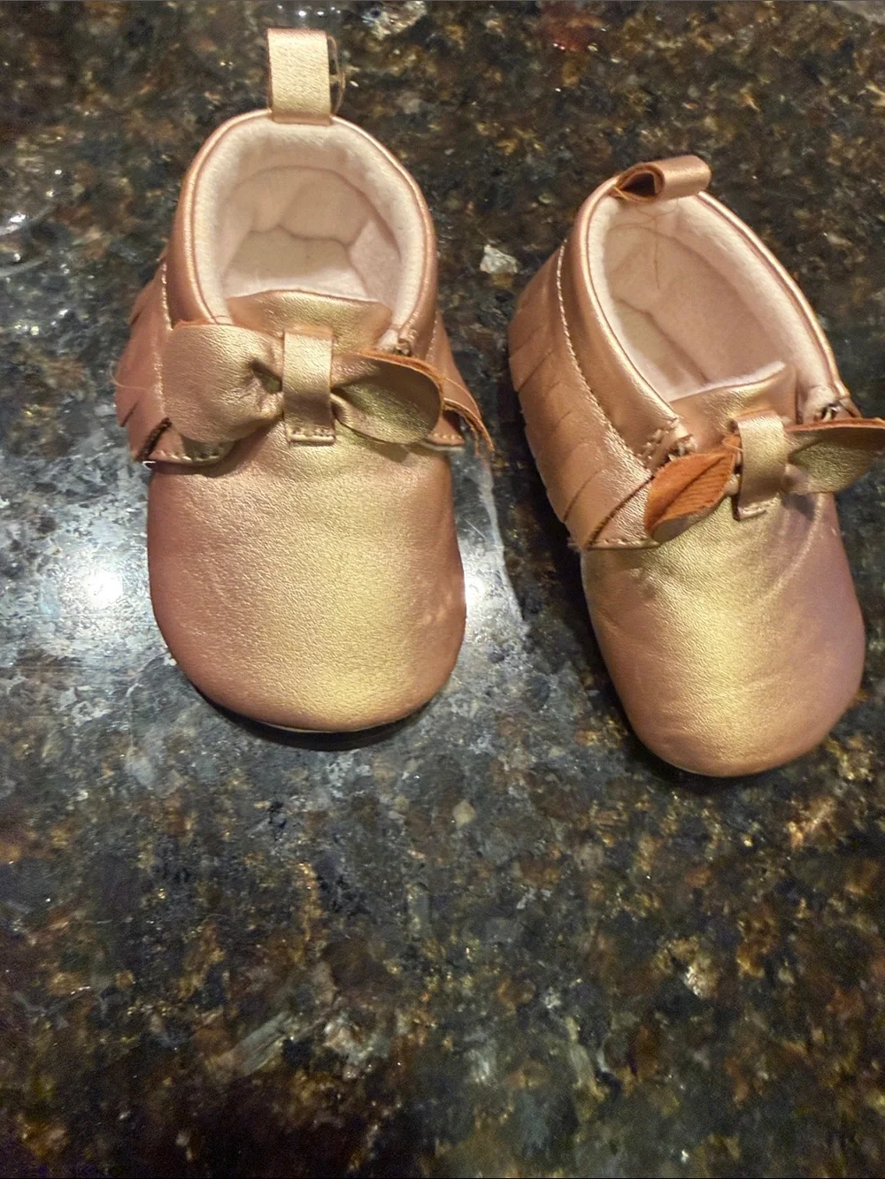 Baby Bow Toddler Shoes in Rose Gold - Soft Slip-On Kids Shoes Metallic BRAND NEW